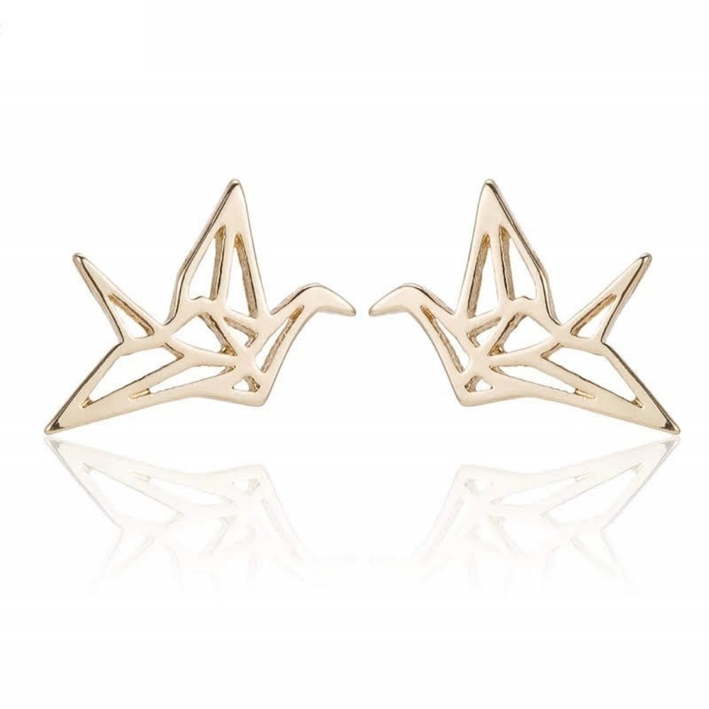 Silver Stainless Steel Origami Paper Crane Laser Cut Stud Earrings - Brand New! - Picture 4 of 8